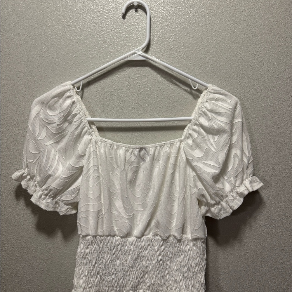 White Textured Puff Sleeve Top